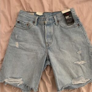 Levi's Distressed Light Blue Denim Shorts